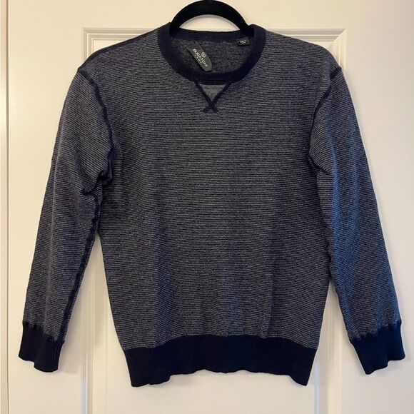 Bugatchi 100% Merino Wool Sweater Navy Gray Strip Men’s Size XL - Picture 1 of 4